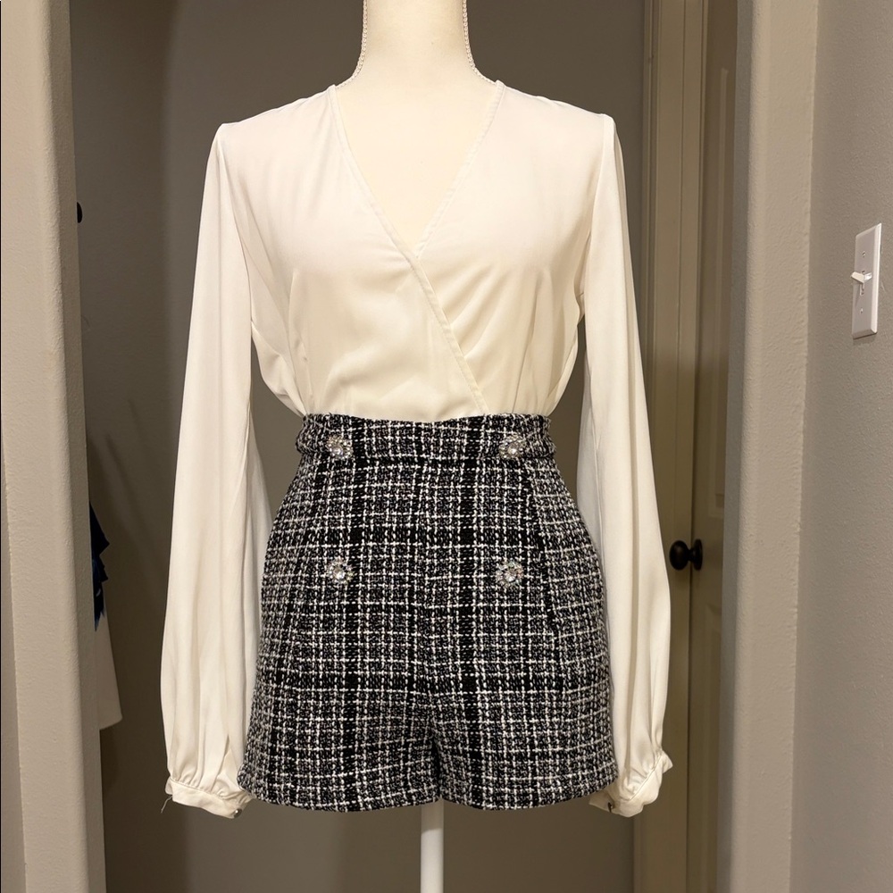 Elegant Black and White Tweed Romper